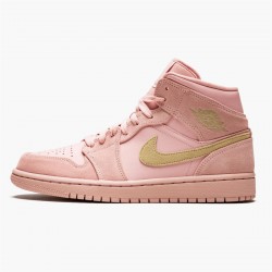 Air Jordan 1 Mid Coral Gold Women And Men 852542 600 Coral Stardustclub Gold AJ1 Black Jordan Sneakers