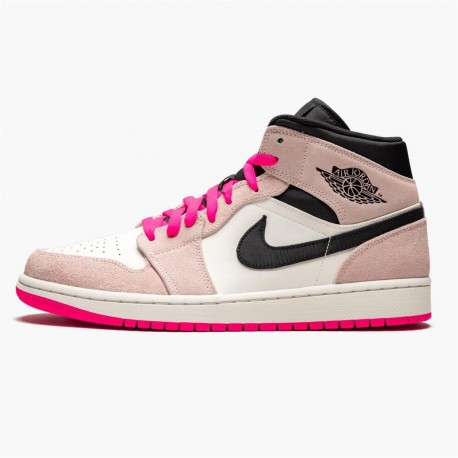 Air Jordan 1 Mid Crimson Tint Crimson Tinthyper Pink Black 852542 801 AJ1 Women And Men Sneakers