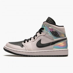 Air Jordan 1 Mid Dirty Powder Iridescent Barely Roseblackmulti Bq6472 602 Women And Men AJ1 Jordan Sneakers