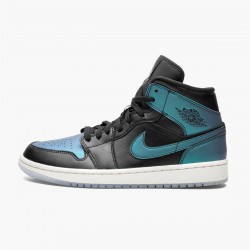 Air Jordan 1 Mid Iridescent Black Blackpale Ivory Multi Color Bq6472 009 Women And Men AJ1 Jordan Sneakers