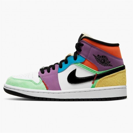 Air Jordan 1 Mid Se Multicolor Whiteblacklightbulbteam Ora Cw1140 100 AJ1 Sneakers