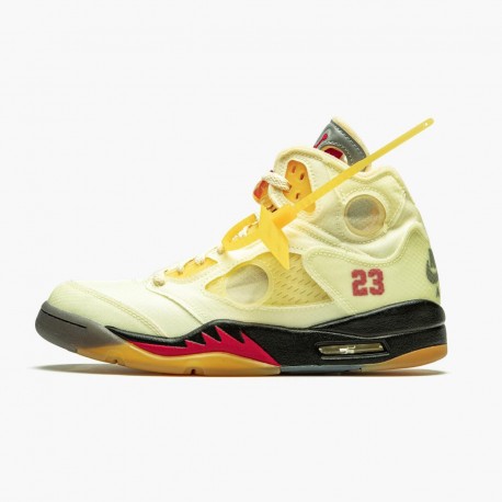 Off White X Air Jordan 5 Retro Sail Mens Sailfire Red Muslin Black Dh8565 100 AJ5 Jordan Sneakers